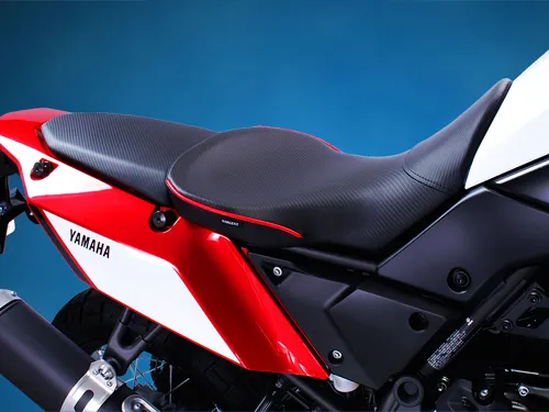 World Sport Performance Seat for the 2020EU/2021+ Yamaha Tenere 700, Non-Standard upholstery, Front Seat with Matching DIY Rear Seat Cover (rear seat not included).