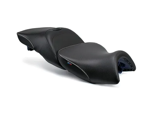 World Sport Performance Seat BMW K1600GT 2011+, K1600 GTL 2011-21, Non-Standard Upholstery, Low Version front seat with rear seat and BMW-compatible integrated heat.